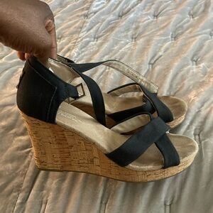 TOMS wedge heel sandals black fabric.  Size 10